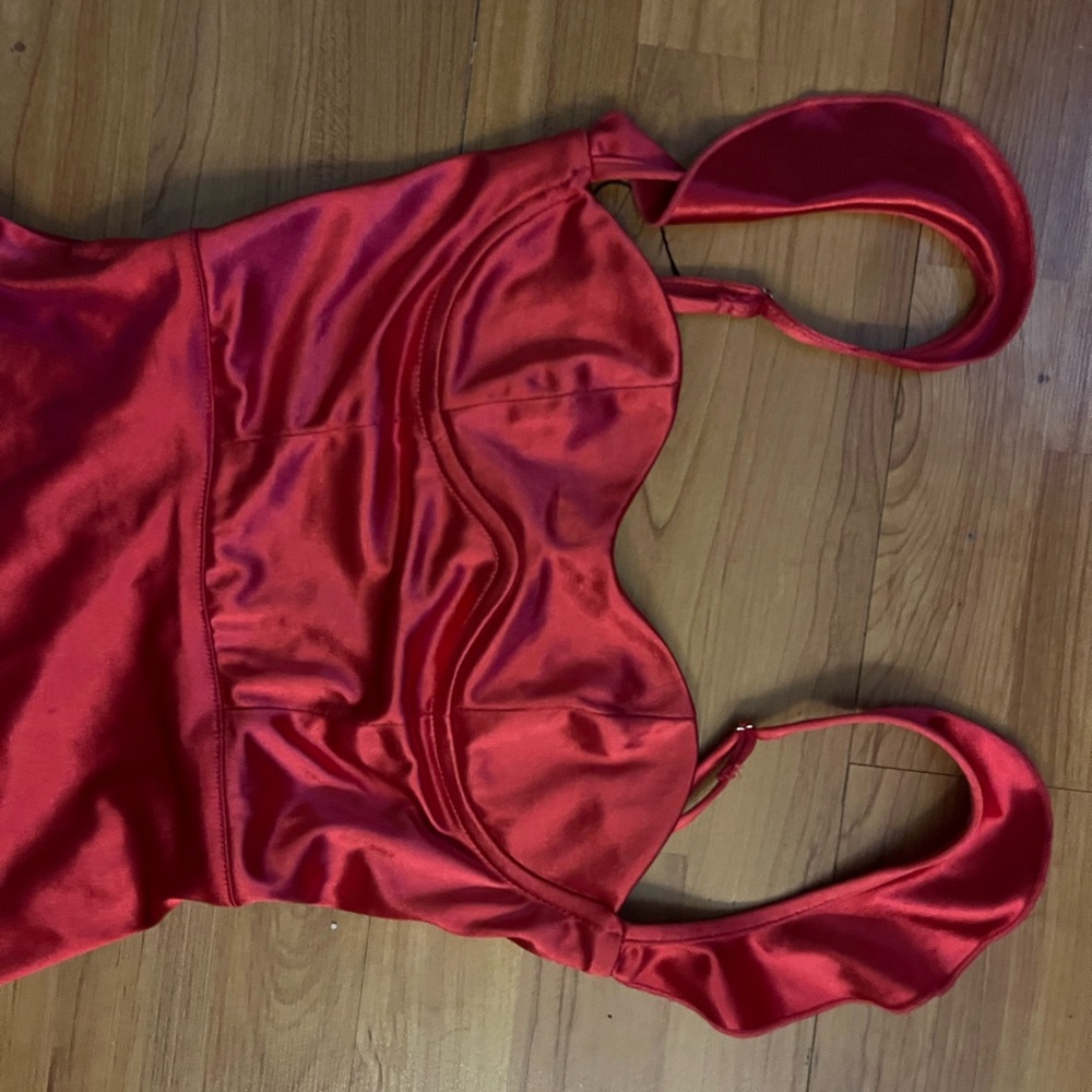 Red Satin Ruffle Dress - Picture 2 of 5